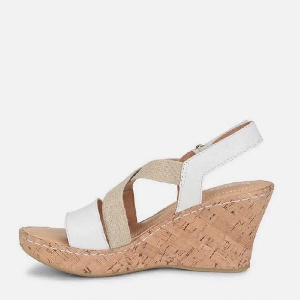 Born Hyuro White and Beige Cork Wedge Sandal size 6.5 like new condition.